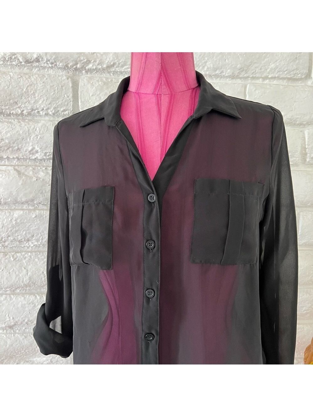 Mine Black Sheer Long Sleeve Blouse - Picture 2 of 4